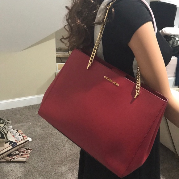 Red Michael Kors Ellis Large Tote [Leather] - Picture 2 of 8